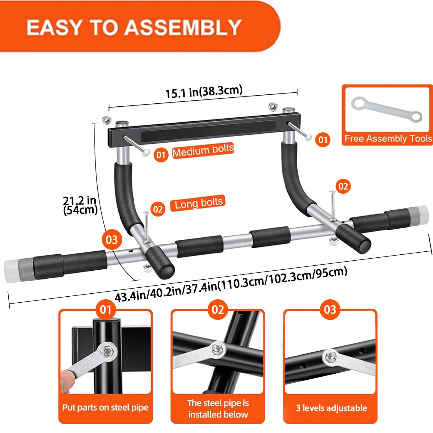 Weedabest Doorway Pull Up Bar, Home Use Indoor Pull Up 43in
